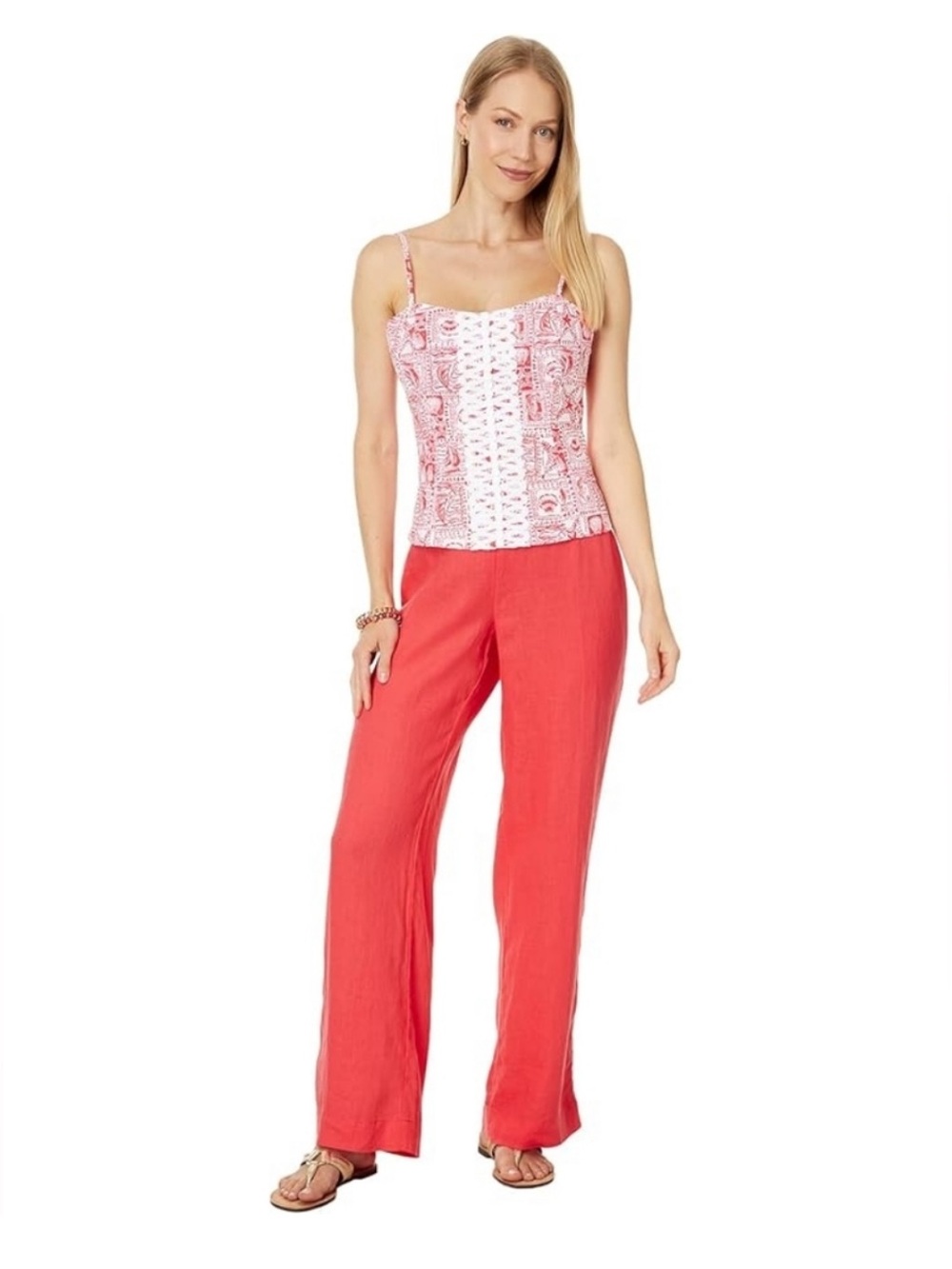 Lilly Pulitzer Deri Linen Palazzo Pants Large Coral